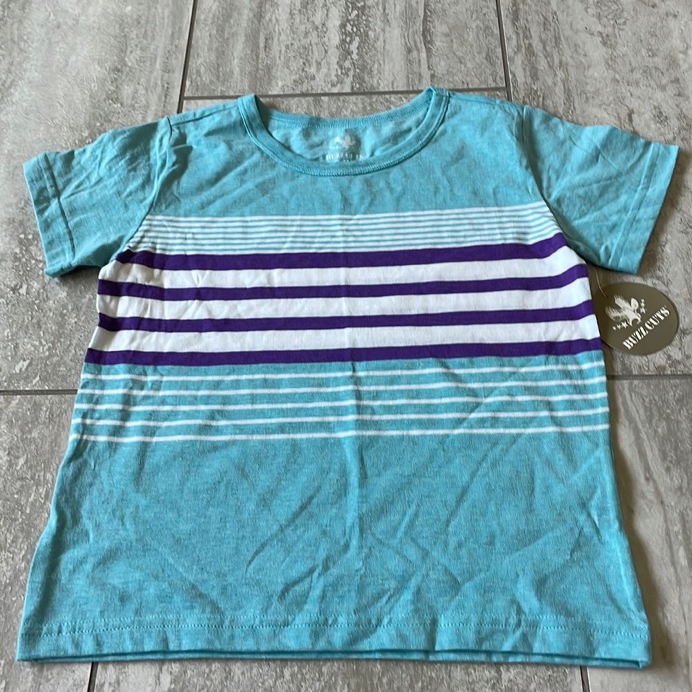 Buzz cuts M(5-6),green &stripe white &purple ,round neck and short sleeves/boys